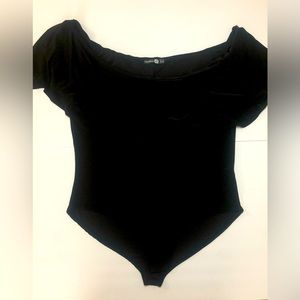 Black Off-Shoulder Ruffle Bodysuit